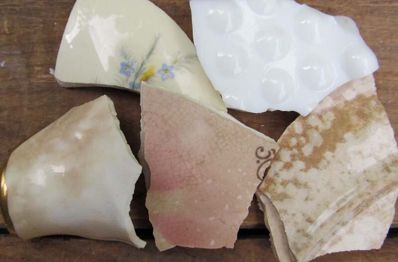 White Broken China Mosaic Shards Set W-1 Detail